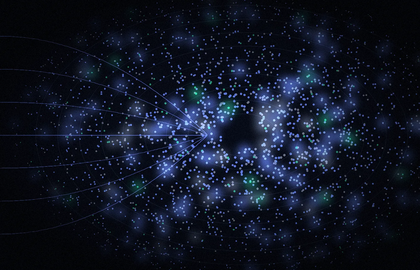 Visualization of many coin inputs converging into a shared mixing pool